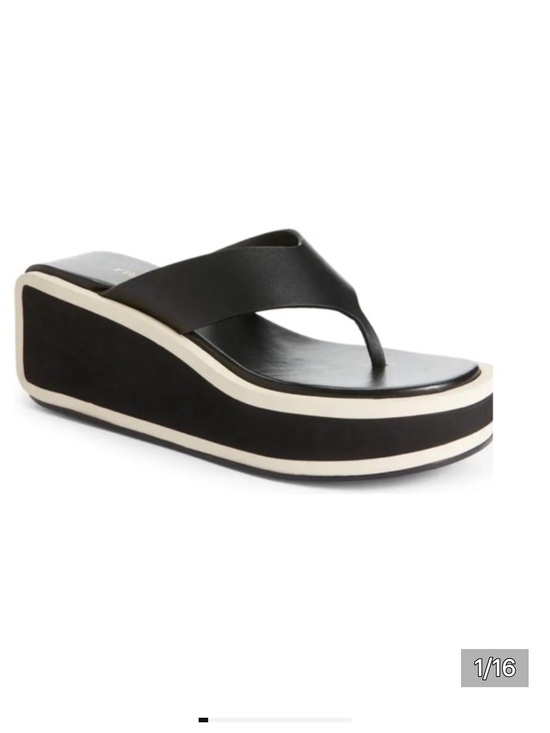 Frame Denim Shoes - FRAME Le Ocean Black Platform Flip Flop Thong Sandal Cream Trim Sz 38 Spain US 8